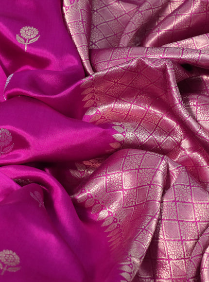 Banarasi poona silk saree magenta pink with silver & gold zari woven floral buttas and zari woven butta border