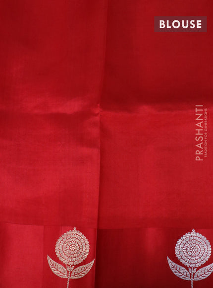 Banarasi poona silk saree red with silver & gold zari woven floral buttas and zari woven butta border