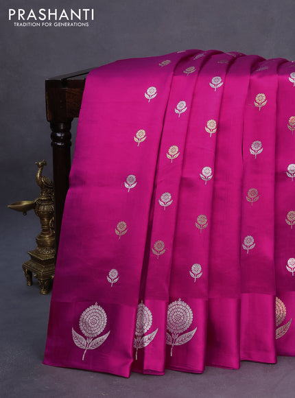 Banarasi poona silk saree pink with silver & gold zari woven floral buttas and zari woven butta border