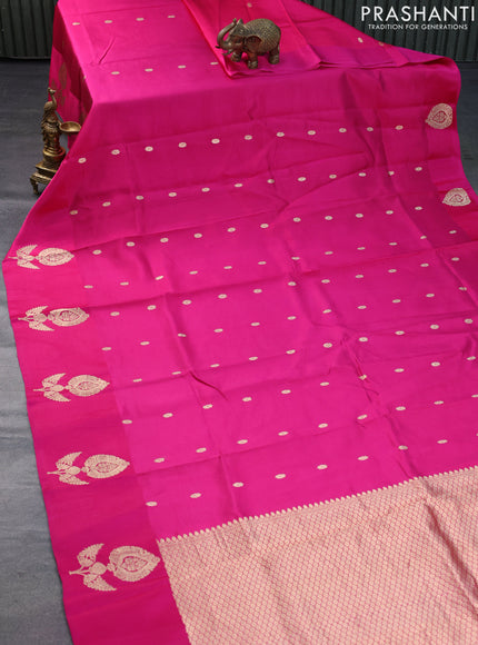 Banarasi poona silk saree pink with allover zari woven buttas and zari woven butta border