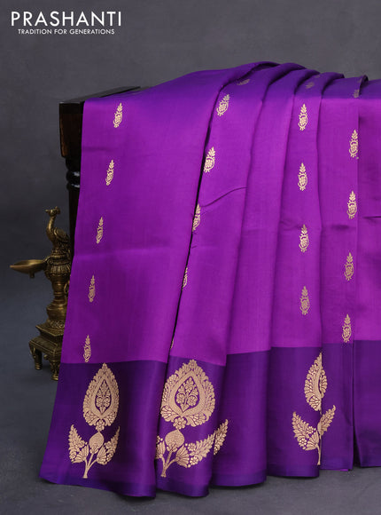 Banarasi poona silk saree deep violet with allover zari woven buttas and zari woven butta border