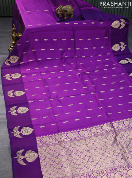 Banarasi poona silk saree deep violet with allover zari woven buttas and zari woven butta border