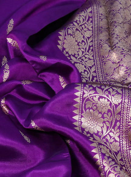 Banarasi poona silk saree deep violet with allover zari woven buttas and zari woven butta border