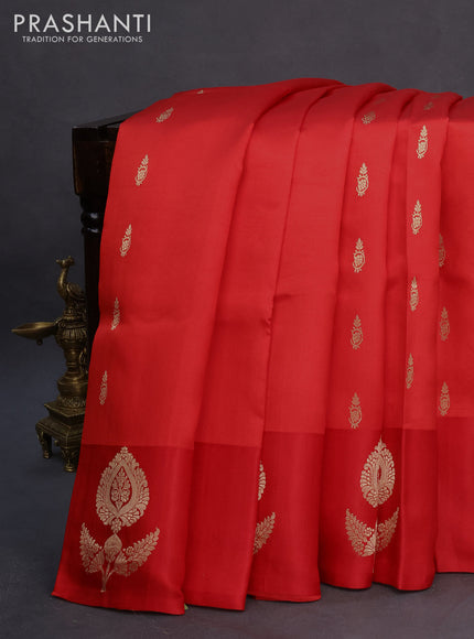 Banarasi poona silk saree red with allover zari woven buttas and zari woven butta border