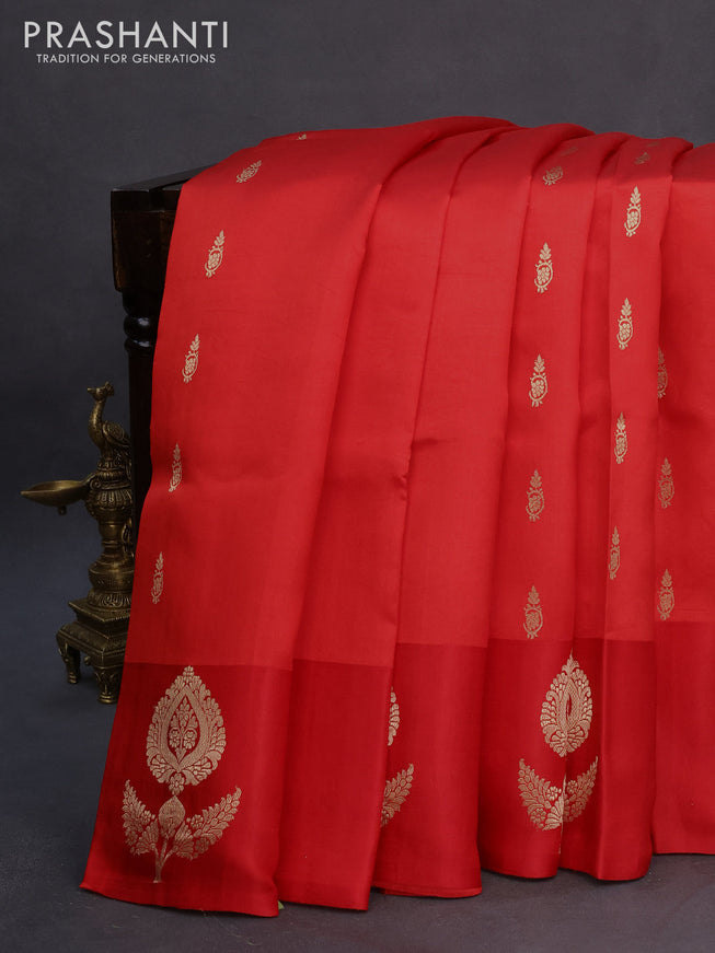 Banarasi poona silk saree red with allover zari woven buttas and zari woven butta border