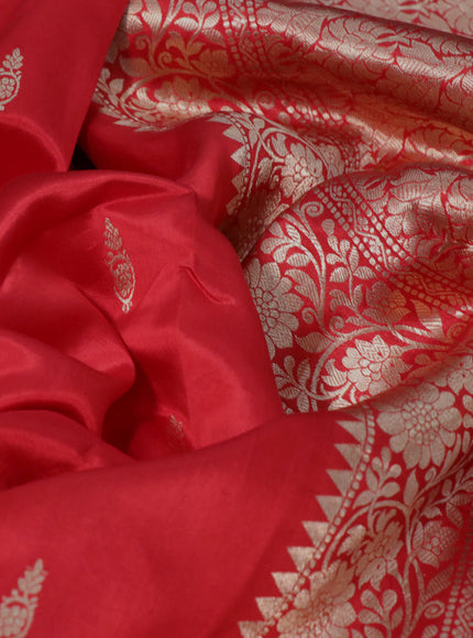 Banarasi poona silk saree red with allover zari woven buttas and zari woven butta border