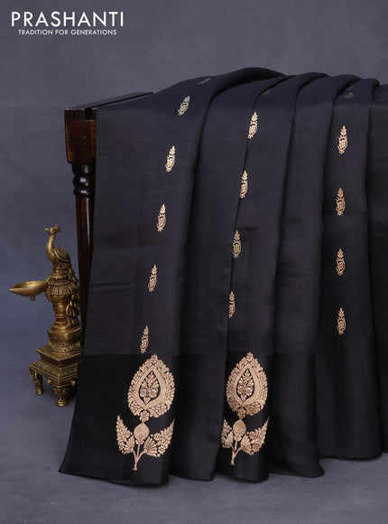 Banarasi poona silk saree black with allover zari woven buttas and zari woven butta border