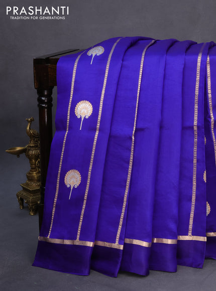 Banarasi poona silk saree royal blue with allover zari weaves & buttas and zari woven simple border