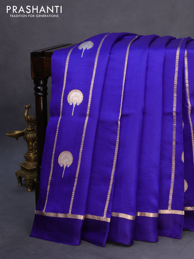 Banarasi poona silk saree royal blue with allover zari weaves & buttas and zari woven simple border