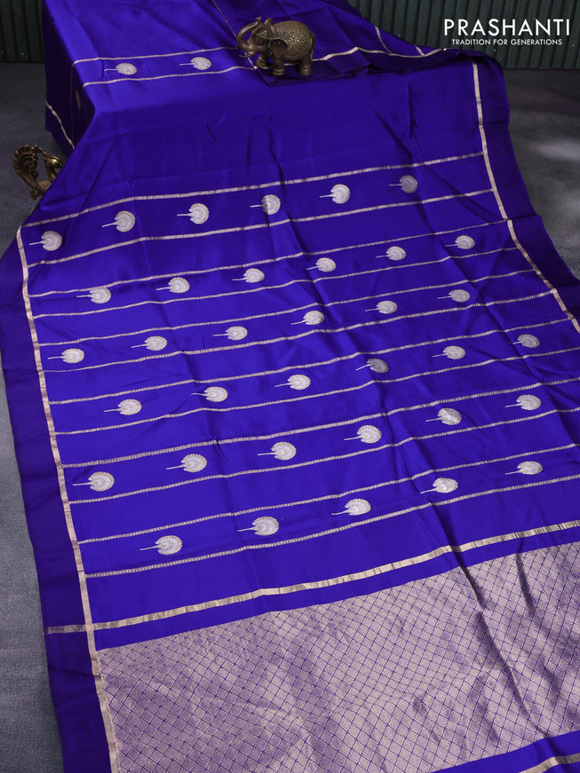 Banarasi poona silk saree royal blue with allover zari weaves & buttas and zari woven simple border