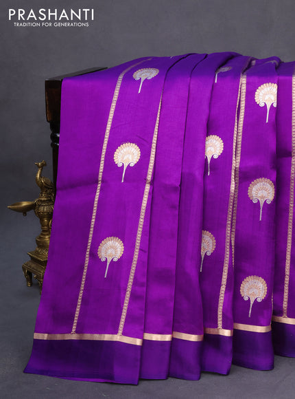 Banarasi poona silk saree violet with allover zari weaves & buttas and zari woven simple border