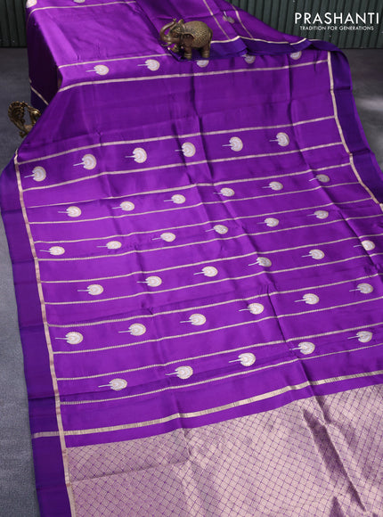 Banarasi poona silk saree violet with allover zari weaves & buttas and zari woven simple border