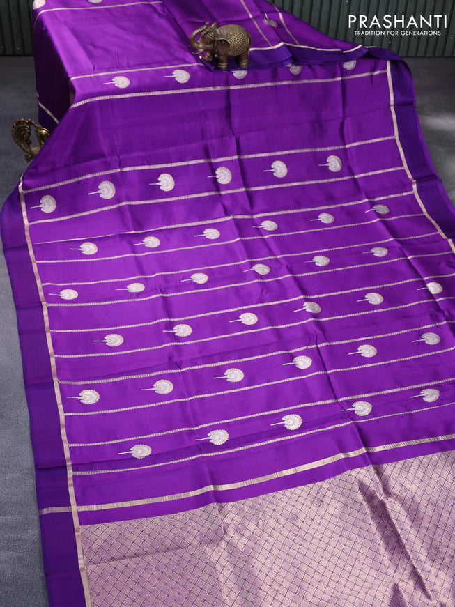 Banarasi poona silk saree violet with allover zari weaves & buttas and zari woven simple border