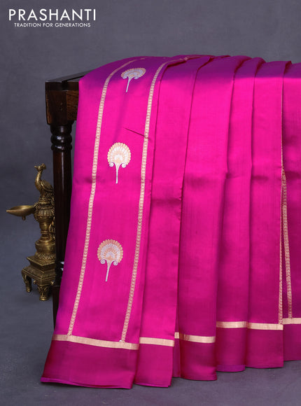 Banarasi poona silk saree magenta pink with allover zari weaves & buttas and zari woven simple border