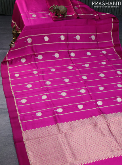 Banarasi poona silk saree magenta pink with allover zari weaves & buttas and zari woven simple border