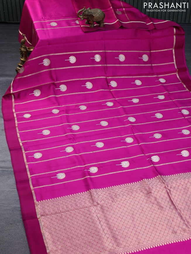 Banarasi poona silk saree magenta pink with allover zari weaves & buttas and zari woven simple border