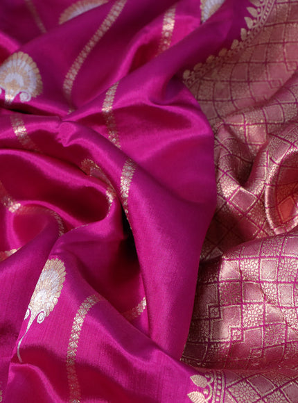 Banarasi poona silk saree magenta pink with allover zari weaves & buttas and zari woven simple border