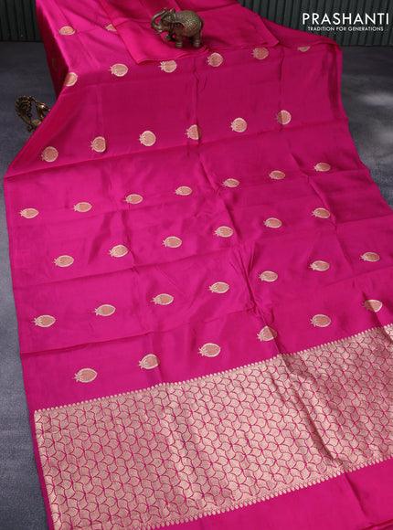 Banarasi poona silk saree pink with thread & zari woven buttas in borderless style