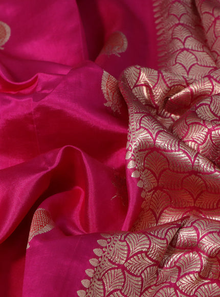 Banarasi poona silk saree pink with thread & zari woven buttas in borderless style