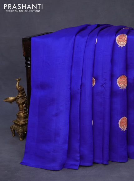 Banarasi poona silk saree royal blue with thread & zari woven buttas in borderless style