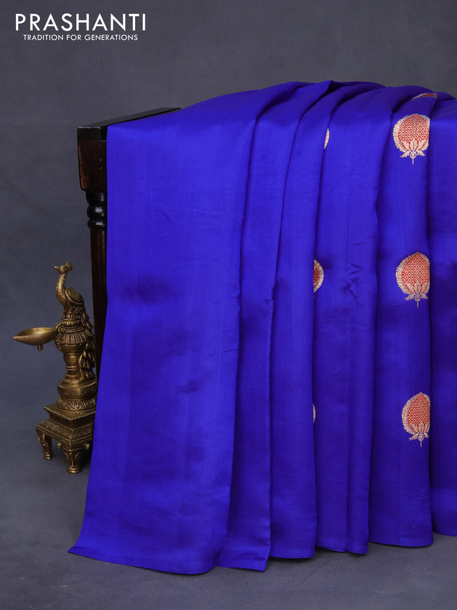 Banarasi poona silk saree royal blue with thread & zari woven buttas in borderless style