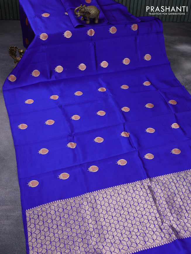 Banarasi poona silk saree royal blue with thread & zari woven buttas in borderless style