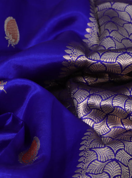 Banarasi poona silk saree royal blue with thread & zari woven buttas in borderless style