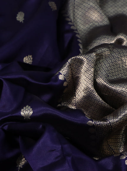 Banarasi poona silk saree navy blue with allover zari woven buttas and paisley zari woven butta border