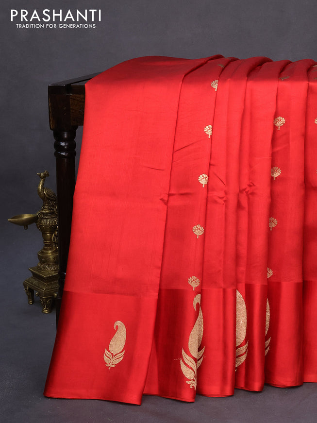 Banarasi poona silk saree red with allover zari woven buttas and paisley zari woven butta border