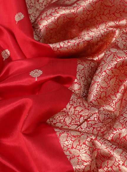 Banarasi poona silk saree red with allover zari woven buttas and paisley zari woven butta border