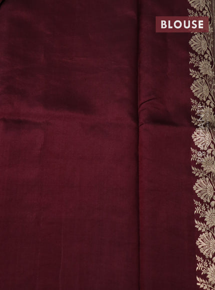 Banarasi poona silk saree deep maroon with silver & gold zari woven buttas in borderless style