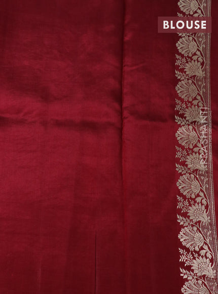 Banarasi poona silk saree maroon with silver & gold zari woven buttas in borderless style