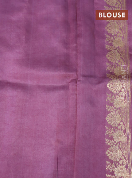 Banarasi poona silk saree pastel purple with silver & gold zari woven buttas in borderless style