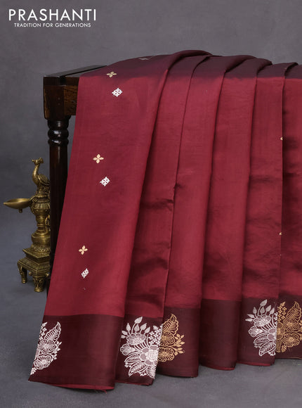 Banarasi poona silk saree deep maroon with silver & gold zari woven buttas and silver & gold zari woven butta border