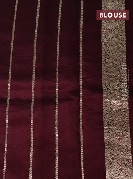 Banarasi poona silk saree deep maroon with silver & gold zari woven buttas and silver & gold zari woven butta border