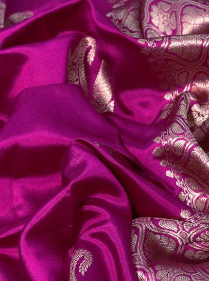 Banarasi poona silk saree magenta pink with paisley zari woven buttas in borderless style