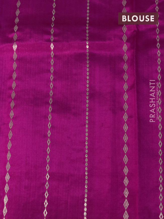 Banarasi poona silk saree magenta pink with paisley zari woven buttas in borderless style