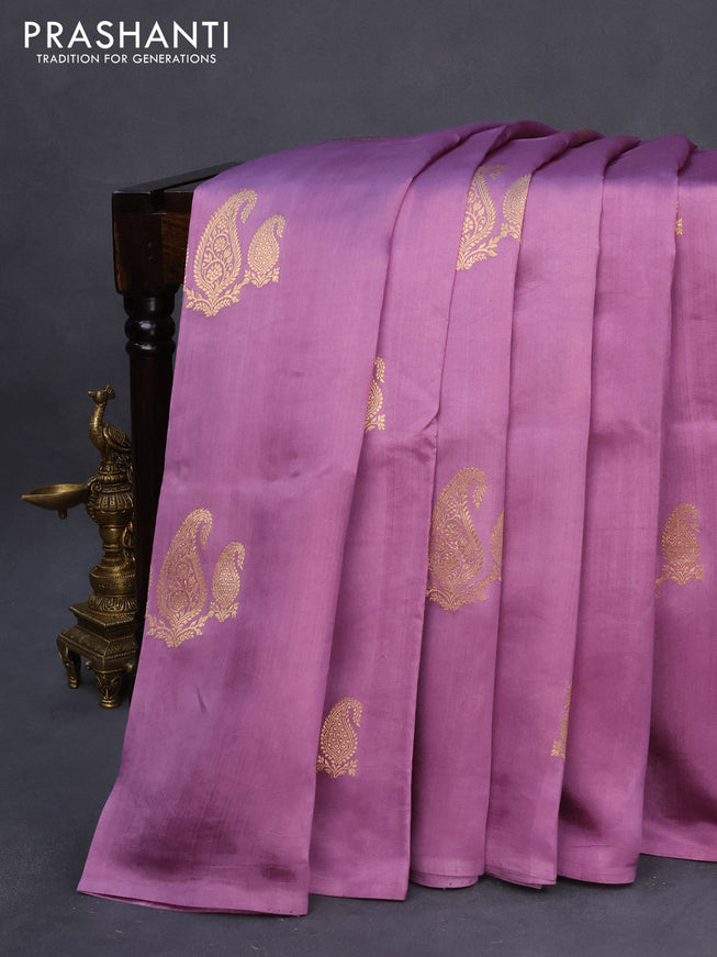 Banarasi poona silk saree pastel purple with paisley zari woven buttas in borderless style