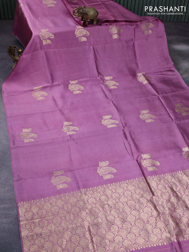 Banarasi poona silk saree pastel purple with paisley zari woven buttas in borderless style