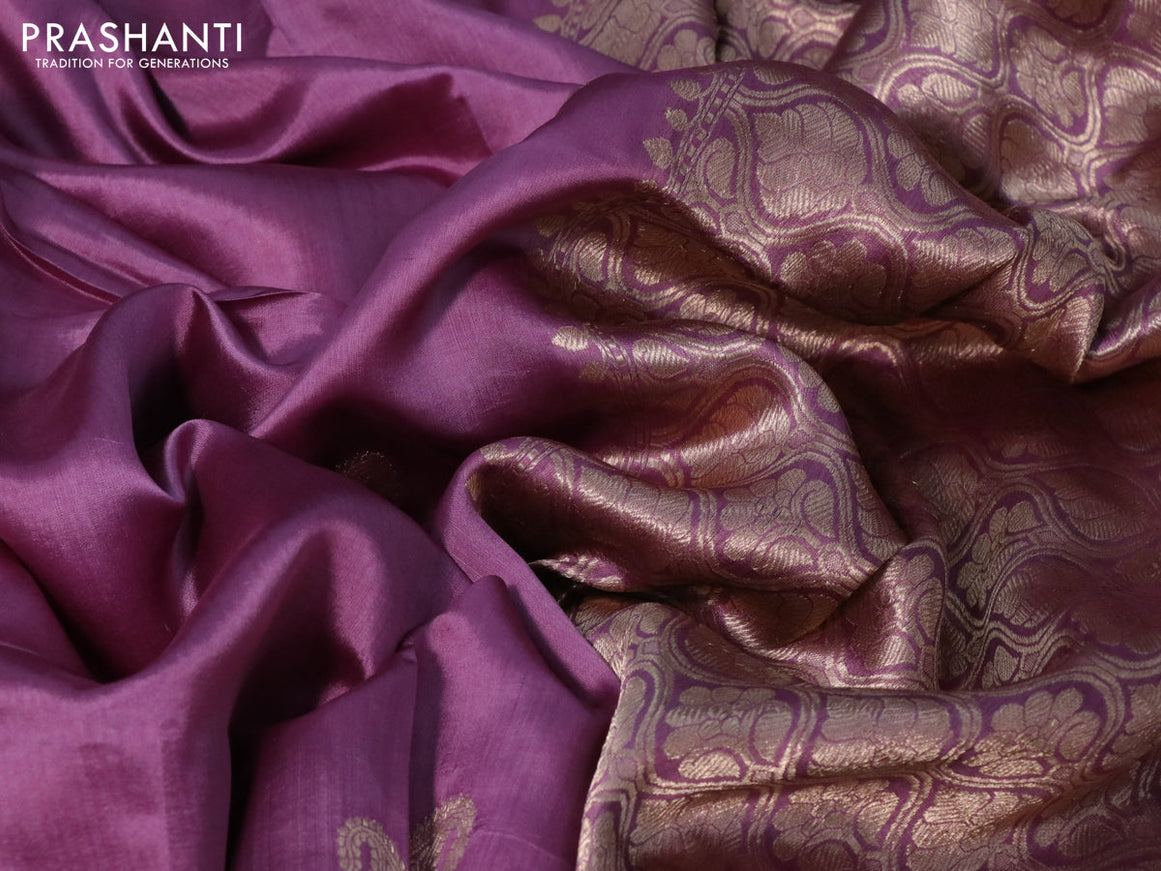 Banarasi poona silk saree pastel purple with paisley zari woven buttas in borderless style