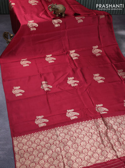 Banarasi poona silk saree maroon with paisley zari woven buttas in borderless style