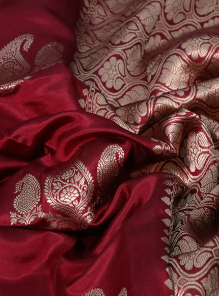 Banarasi poona silk saree maroon with paisley zari woven buttas in borderless style