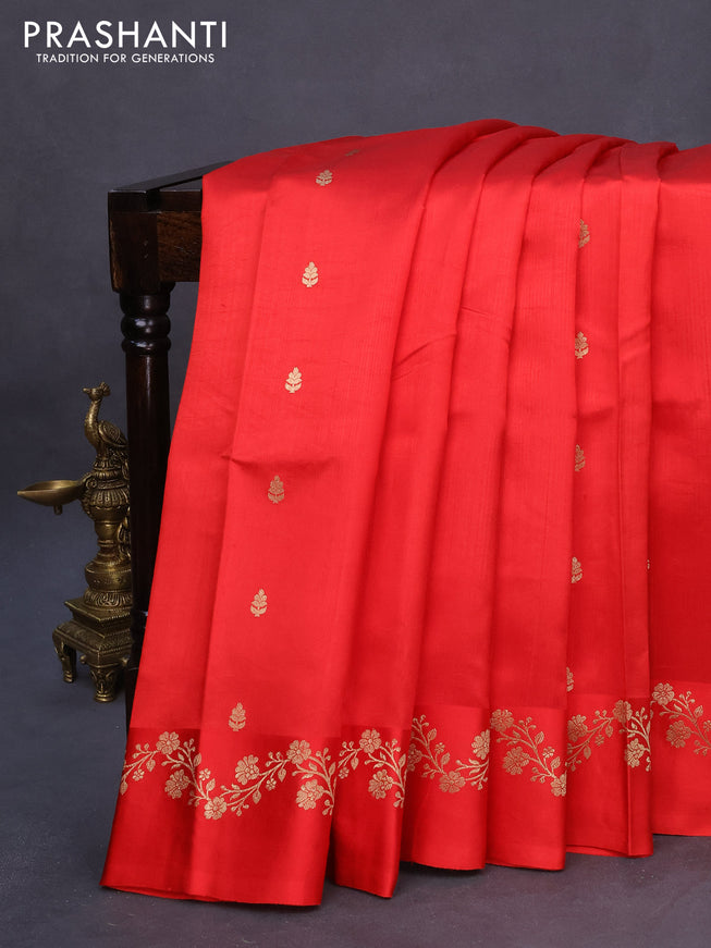 Banarasi poona silk saree red with zari woven buttas and floral zari woven border