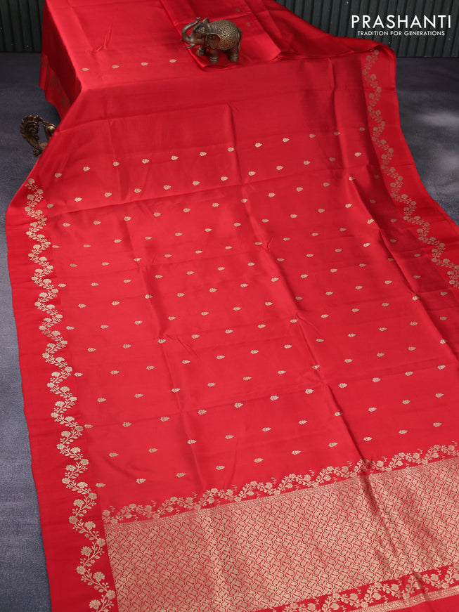 Banarasi poona silk saree red with zari woven buttas and floral zari woven border