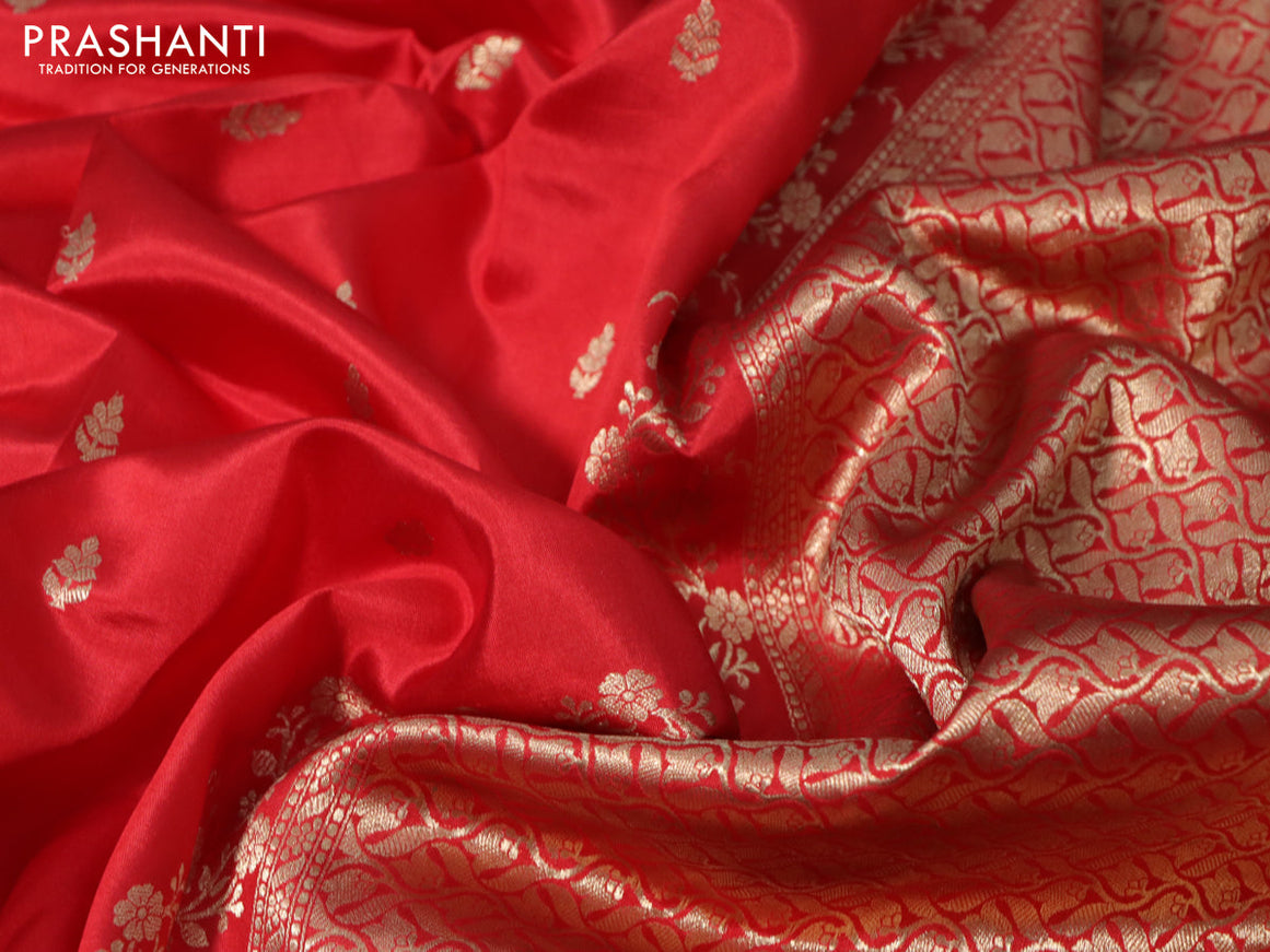 Banarasi poona silk saree red with zari woven buttas and floral zari woven border