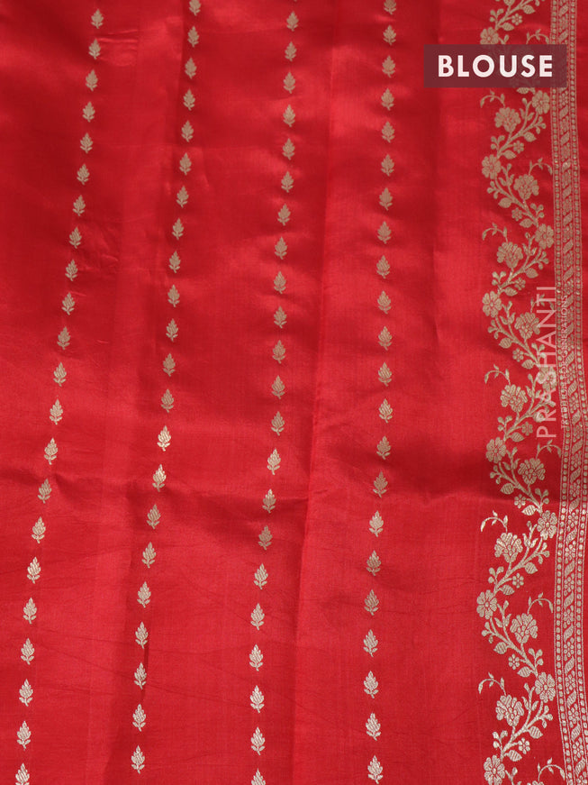 Banarasi poona silk saree red with zari woven buttas and floral zari woven border