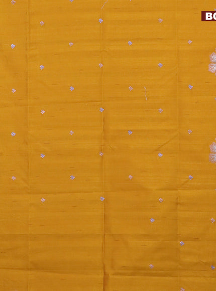 Semi raw silk saree mustard yellow with embroidery work buttas and floral design embroidery work border