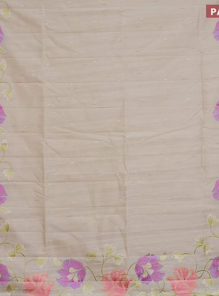 Semi raw silk saree cream with embroidery work buttas and floral design embroidery work border