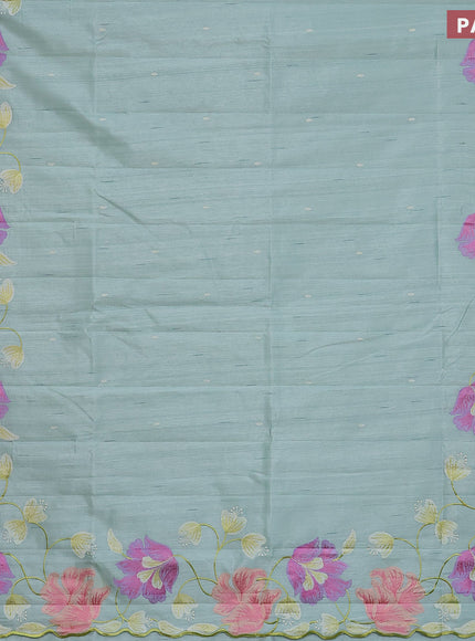 Semi raw silk saree pastel green with embroidery work buttas and floral design embroidery work border