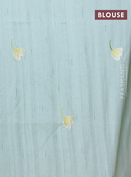 Semi raw silk saree pastel green with embroidery work buttas and floral design embroidery work border